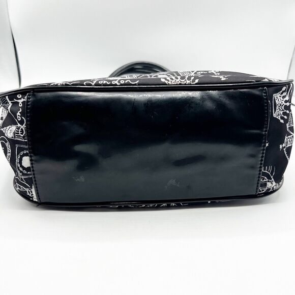 Lulu Guinness London Purse Bag Tote Womens Black White Vinyl Faux Patent Lined - Picture 6 of 12